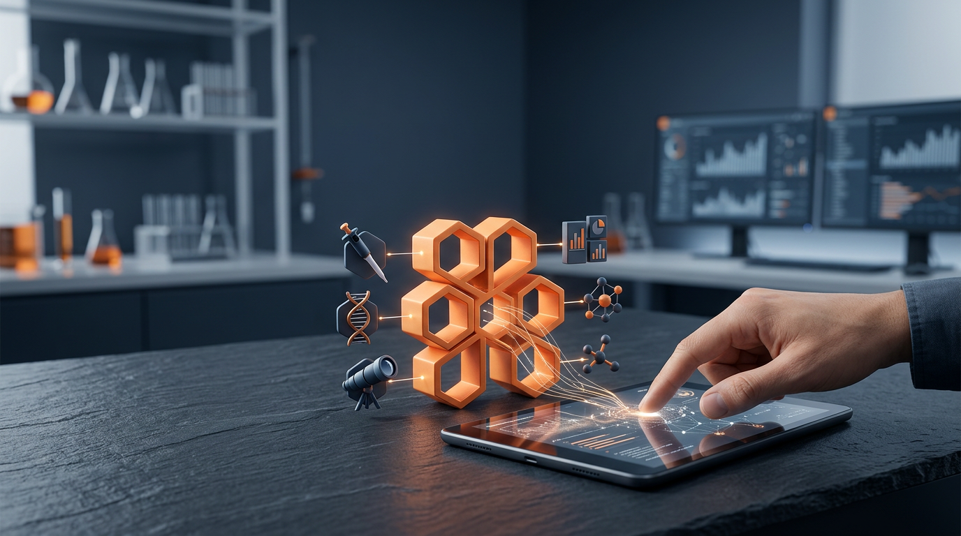 Editorial visual for AM Catalyst article on Claude Science and AI workbenches for auditable research workflows.